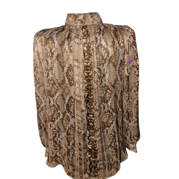 H&M Tan and Brown Snakeskin Look High Neck Blouse 8 - Picture 6 of 8